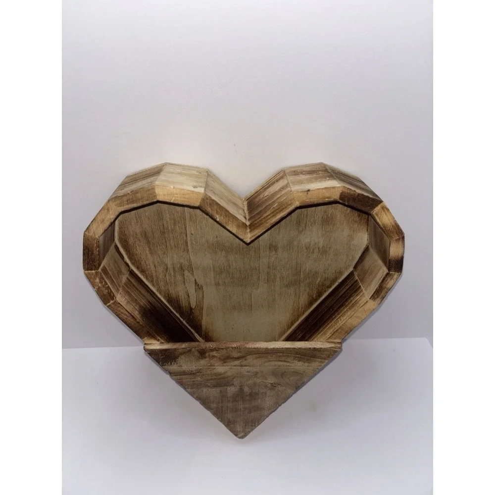 Wooden Heart Shaped Succulent Planter Box Wall Hanging